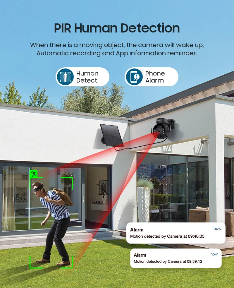 Outdoor Solar Wifi Camera 5MP With 360° PIR Motion Detection with Two-Way Audio