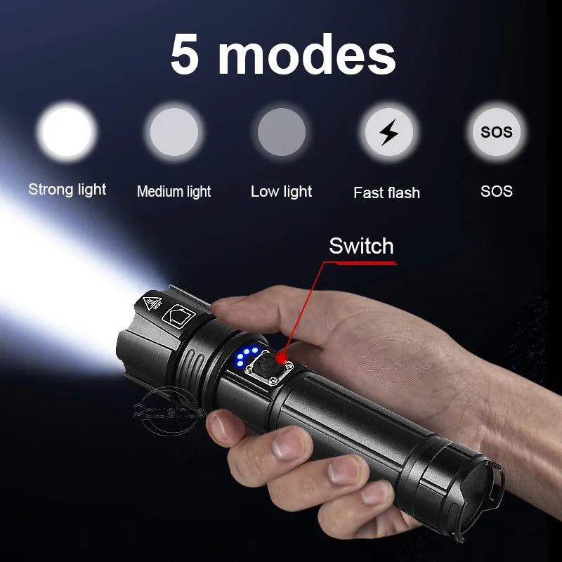 Ultra Powerful Tactical 1500 Meter LED Flashlight With USB Charging