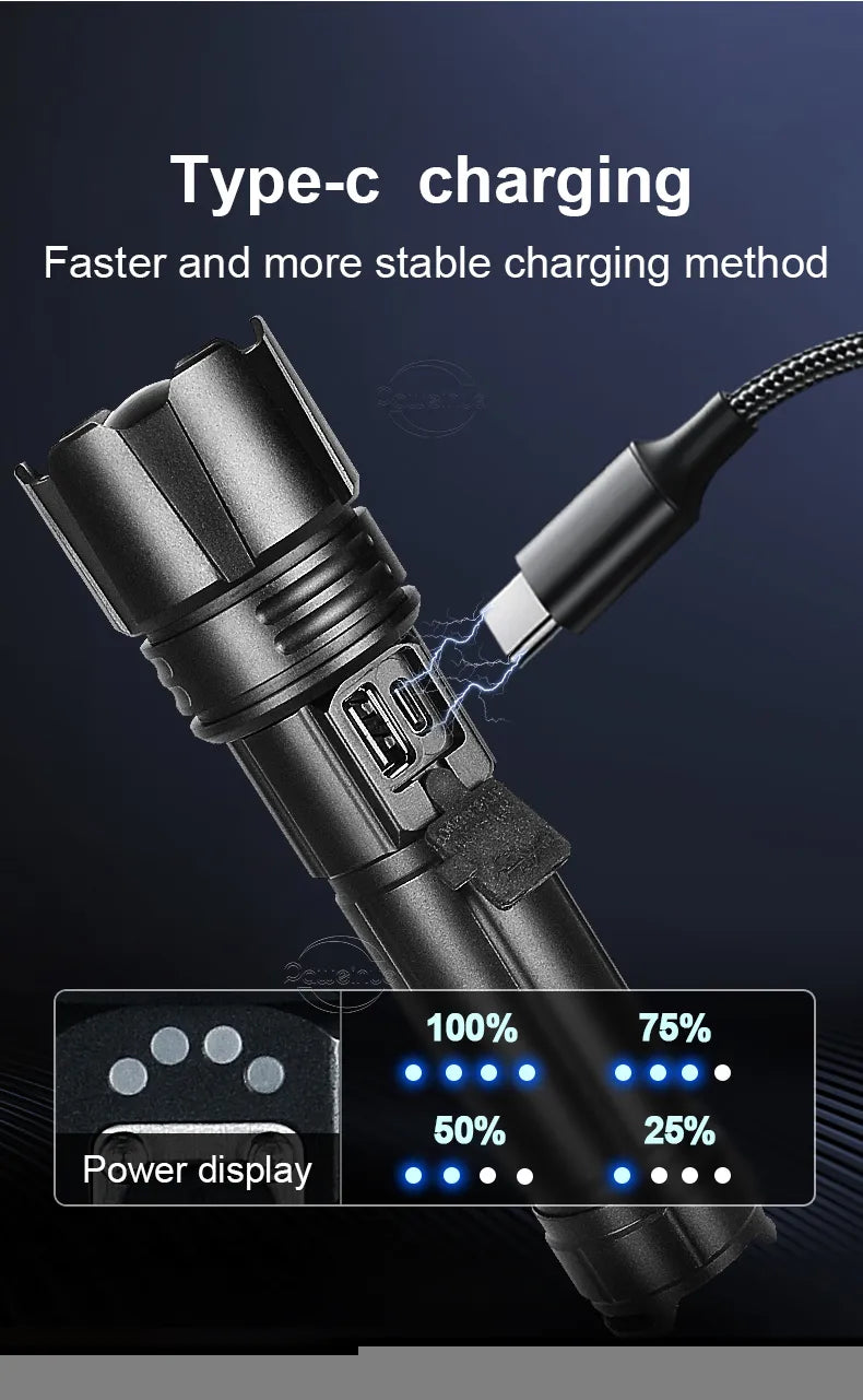 Ultra Powerful Tactical 1500 Meter LED Flashlight With USB Charging