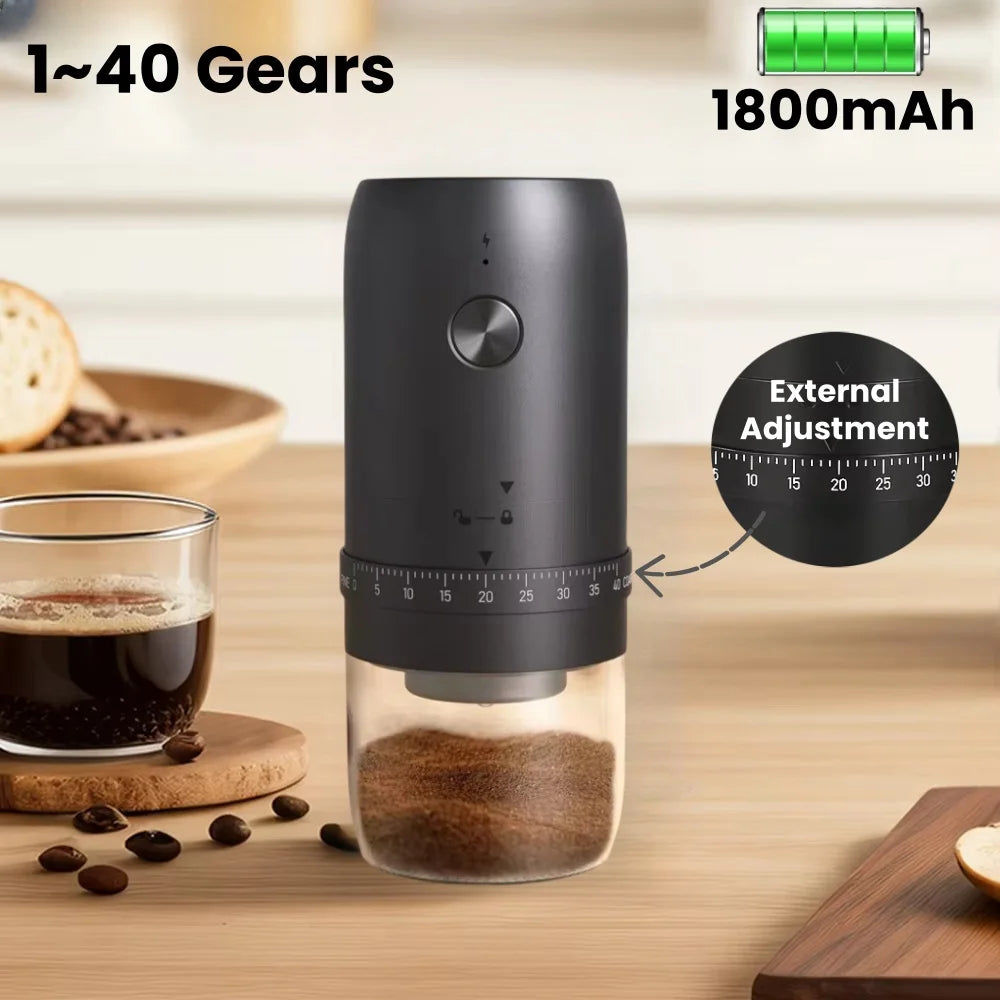 Coffee Bean Grinder Portable 1800mAh Electric 40 Gears External Rechargeable Grinders Household Coffee Machine