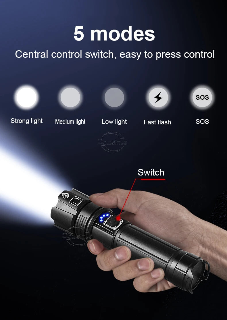 Ultra Powerful Tactical 1500 Meter LED Flashlight With USB Charging