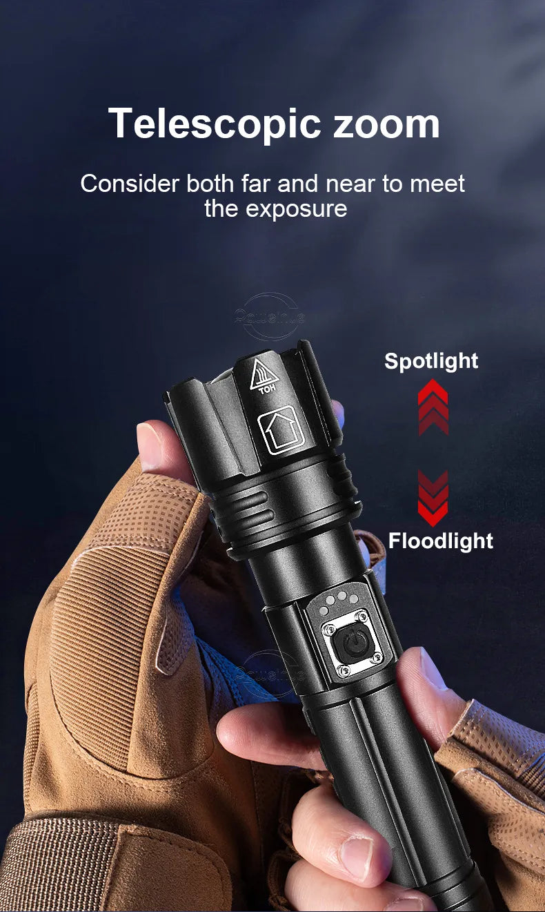 Ultra Powerful Tactical 1500 Meter LED Flashlight With USB Charging